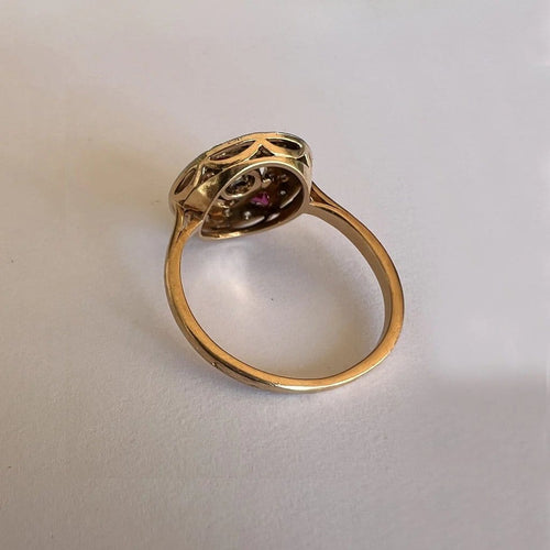 Bague 54 Bague en or jaune et gris 18 carats avec diamants et rubis 58 Facettes BAF042