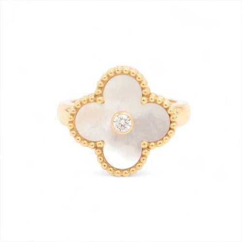 Bague 47 Van Cleef & Arpels Vintage Alhambra - Bague en or jaune 18 carats, nacre et diamant 58 Facettes