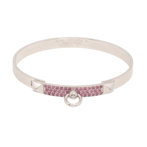 Bracelet Hermès Collier de chien - Bracelet en or blanc 18k et saphir rose 58 Facettes