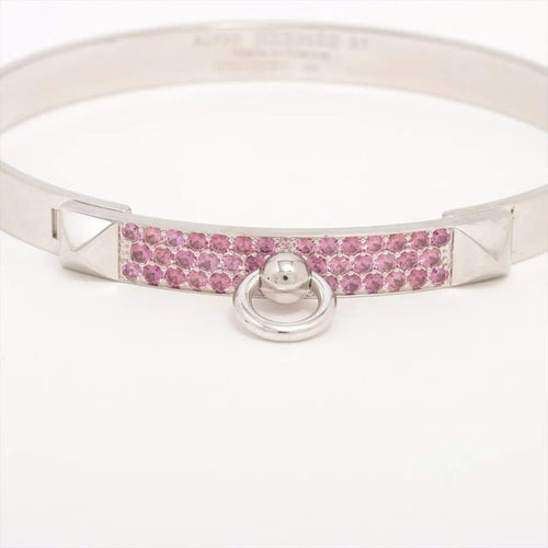 Bracelet Hermès Collier de chien - Bracelet en or blanc 18k et saphir rose 58 Facettes