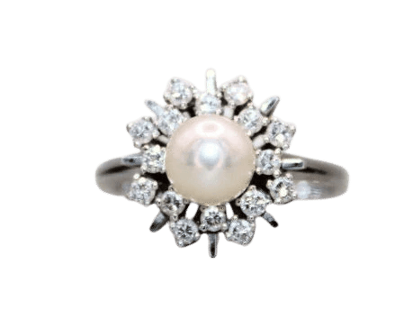 Bague 59 Bague marguerite en or blanc 18K avec perle et diamants 58 Facettes