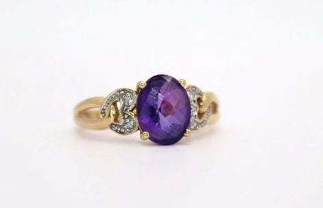 Bague 54 Bague vintage en or jaune 18K, améthyste et diamants 58 Facettes