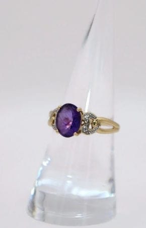 Bague 54 Bague vintage en or jaune 18K, améthyste et diamants 58 Facettes