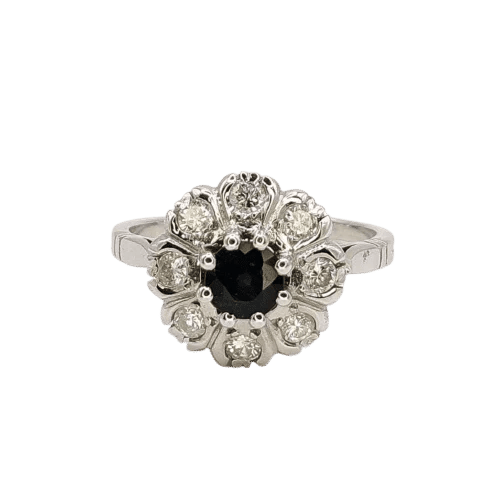 Bague 54 Bague marguerite en or blanc 18 carats, saphir et diamants 58 Facettes