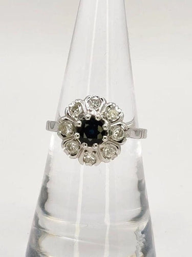 Bague 54 Bague marguerite en or blanc 18 carats, saphir et diamants 58 Facettes