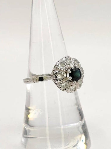 Bague 54 Bague marguerite en or blanc 18 carats, saphir et diamants 58 Facettes