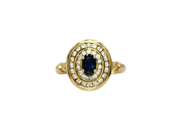 Bague 57 Bague Pompadour vintage en or jaune 18 carats, saphir et diamants 58 Facettes