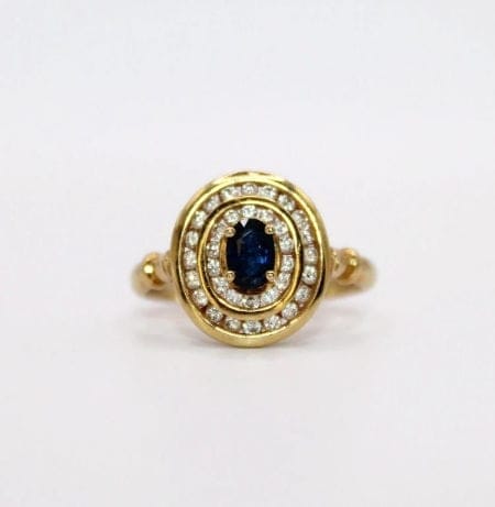 Bague 57 Bague Pompadour vintage en or jaune 18 carats, saphir et diamants 58 Facettes
