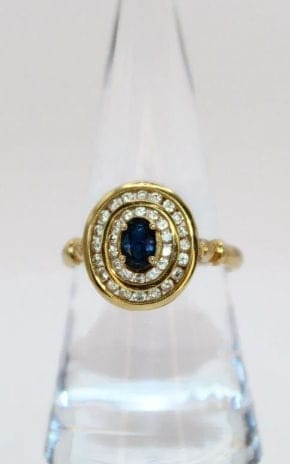 Bague 57 Bague Pompadour vintage en or jaune 18 carats, saphir et diamants 58 Facettes