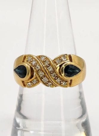 Bague 57.5 Bague jonc vintage en or jaune 18K avec saphirs et diamants 58 Facettes