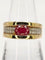 Bague 55 Bague bandeau en or jaune 18K avec rubis ovale et diamants 58 Facettes
