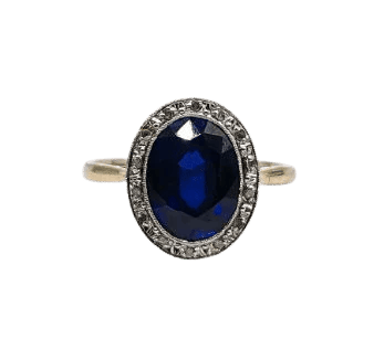 Bague 50.5 Bague Pompadour Art déco en or 18 carats à pierre bleue et diamants 58 Facettes