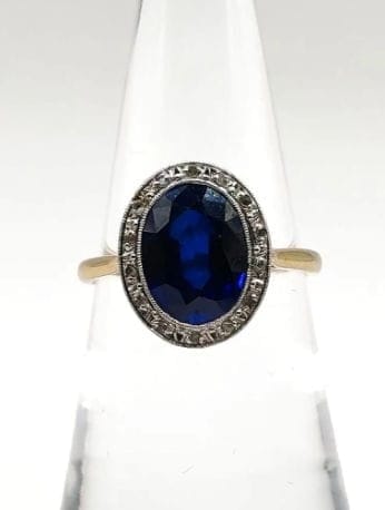 Bague 50.5 Bague Pompadour Art déco en or 18 carats à pierre bleue et diamants 58 Facettes