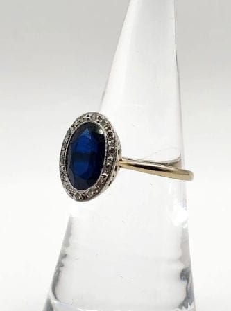 Bague 50.5 Bague Pompadour Art déco en or 18 carats à pierre bleue et diamants 58 Facettes