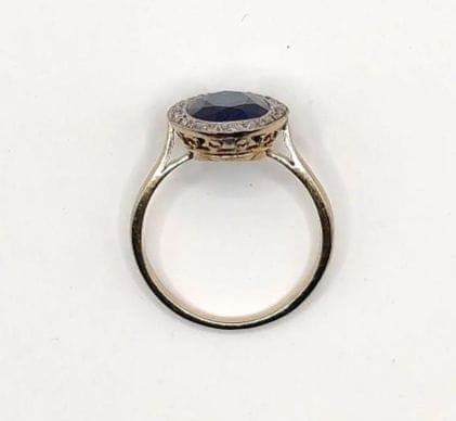Bague 50.5 Bague Pompadour Art déco en or 18 carats à pierre bleue et diamants 58 Facettes