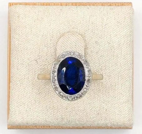 Bague 50.5 Bague Pompadour Art déco en or 18 carats à pierre bleue et diamants 58 Facettes