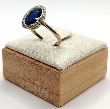 Bague 50.5 Bague Pompadour Art déco en or 18 carats à pierre bleue et diamants 58 Facettes