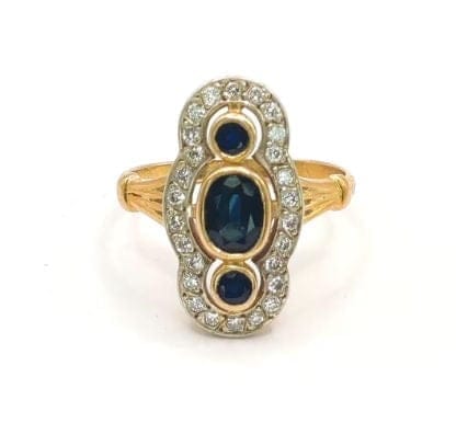 Bague 54 Bague marquise Art déco en or jaune 18K, saphirs et diamants 58 Facettes