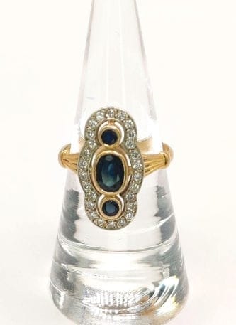 Bague 54 Bague marquise Art déco en or jaune 18K, saphirs et diamants 58 Facettes