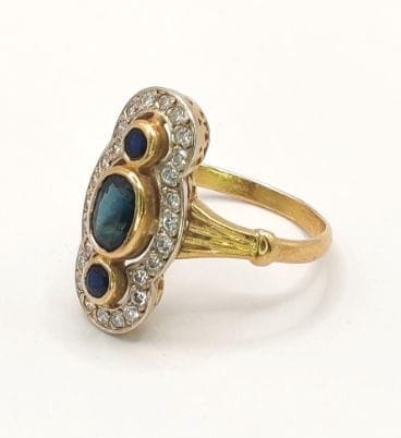 Bague 54 Bague marquise Art déco en or jaune 18K, saphirs et diamants 58 Facettes