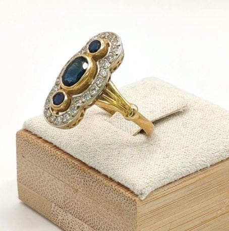 Bague 54 Bague marquise Art déco en or jaune 18K, saphirs et diamants 58 Facettes