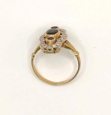 Bague 54 Bague marquise Art déco en or jaune 18K, saphirs et diamants 58 Facettes