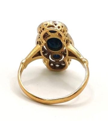 Bague 54 Bague marquise Art déco en or jaune 18K, saphirs et diamants 58 Facettes
