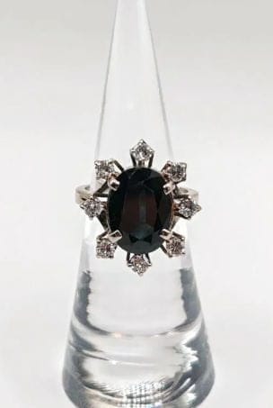 Bague 50.5 Bague marguerite en or gris 14K avec saphir et diamants 58 Facettes