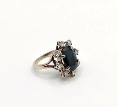 Bague 50.5 Bague marguerite en or gris 14K avec saphir et diamants 58 Facettes