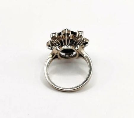 Bague 50.5 Bague marguerite en or gris 14K avec saphir et diamants 58 Facettes