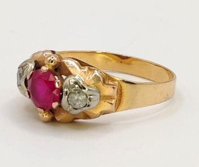 Bague 54.5 Bague tank Art déco en or rose 18K rubis et diamants 58 Facettes