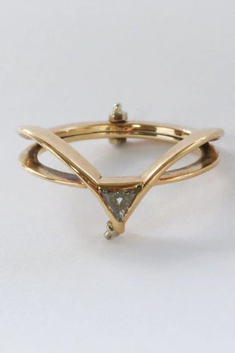 Bague 57 Bague en or jaune 14 carats avec diamant taille trillion 58 Facettes
