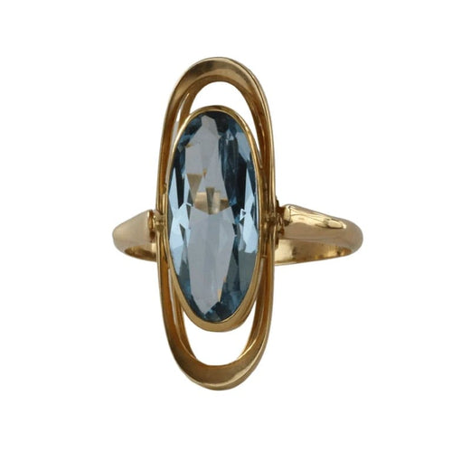 Bague 57 Bague vintage en or jaune 14 carats au spinelle synthétique bleu 58 Facettes