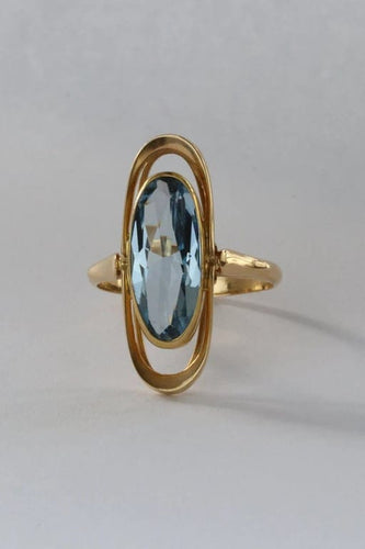 Bague 57 Bague vintage en or jaune 14 carats au spinelle synthétique bleu 58 Facettes
