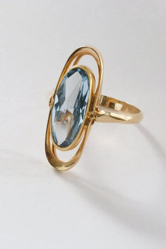 Bague 57 Bague vintage en or jaune 14 carats au spinelle synthétique bleu 58 Facettes
