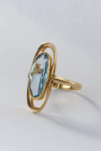 Bague 57 Bague vintage en or jaune 14 carats au spinelle synthétique bleu 58 Facettes