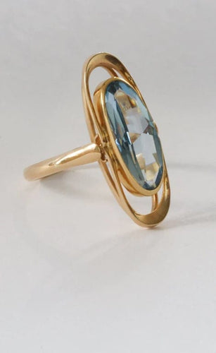 Bague 57 Bague vintage en or jaune 14 carats au spinelle synthétique bleu 58 Facettes