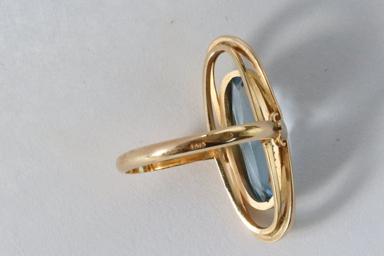 Bague 57 Bague vintage en or jaune 14 carats au spinelle synthétique bleu 58 Facettes