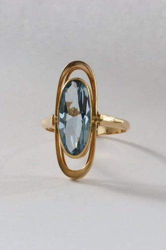 Bague 57 Bague vintage en or jaune 14 carats au spinelle synthétique bleu 58 Facettes