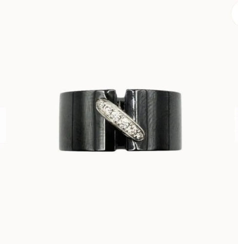 Bague 51 Chaumet Lien - Bague en céramique noire et diamants 58 Facettes R24