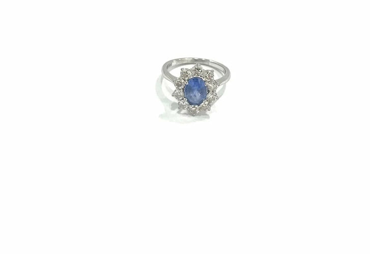 Bague 52 Bague marguerite en or blanc avec saphir et diamants 58 Facettes R92