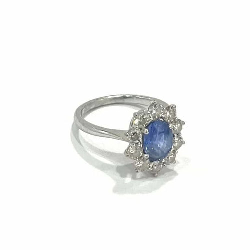 Bague 52 Bague marguerite en or blanc avec saphir et diamants 58 Facettes R92