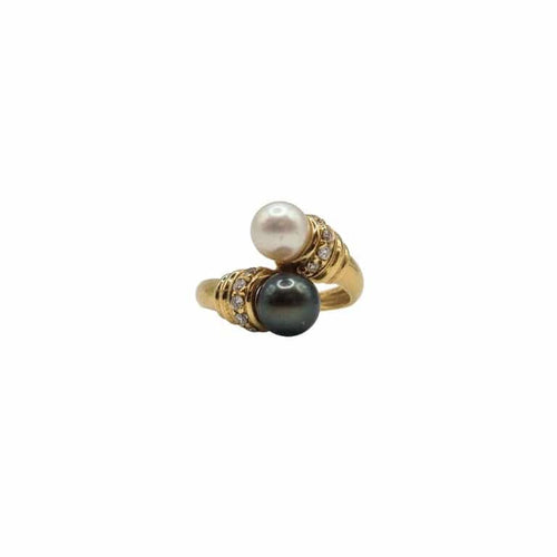 Bague 53 Bague toi & moi en or jaune 18 carats, diamants et perles 58 Facettes