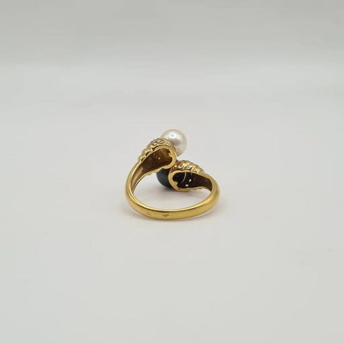 Bague 53 Bague toi & moi en or jaune 18 carats, diamants et perles 58 Facettes