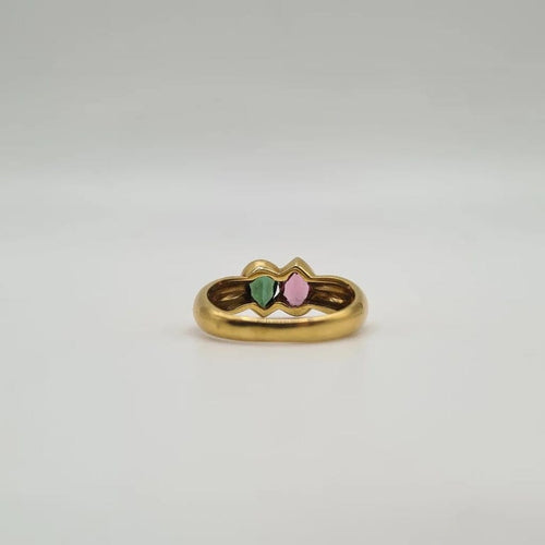 Bague 52 Bague toi et moi en or jaune 18 carats grenat rhodoline et tourmaline 58 Facettes