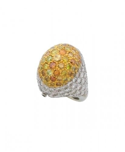 Bague 51 Bague bombée pavée de diamants cognac en or gris 18k 58 Facettes