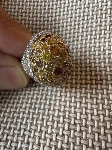 Bague 51 Bague bombée pavée de diamants cognac en or gris 18k 58 Facettes