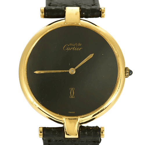 Montre Cartier Vendôme Must - Montre en argent plaqué or, cadran laqué noir 58 Facettes