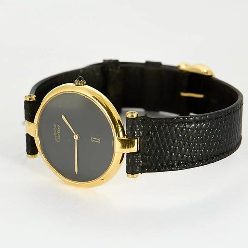 Montre Cartier Vendôme Must - Montre en argent plaqué or, cadran laqué noir 58 Facettes