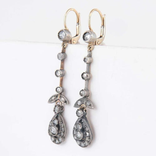 Boucles d'oreilles Boucles d'oreilles pendantes en or jaune 18 ct et argent, diamants 58 Facettes 1